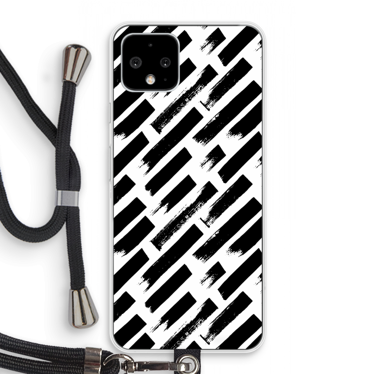 Zwarte vegen: Pixel 4 Transparant Hoesje met koord