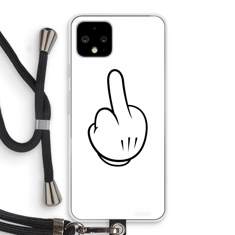 Middle finger white: Pixel 4 Transparant Hoesje met koord