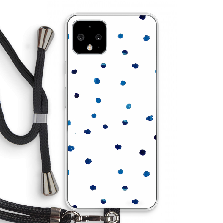 Blauwe stippen: Pixel 4 Transparant Hoesje met koord