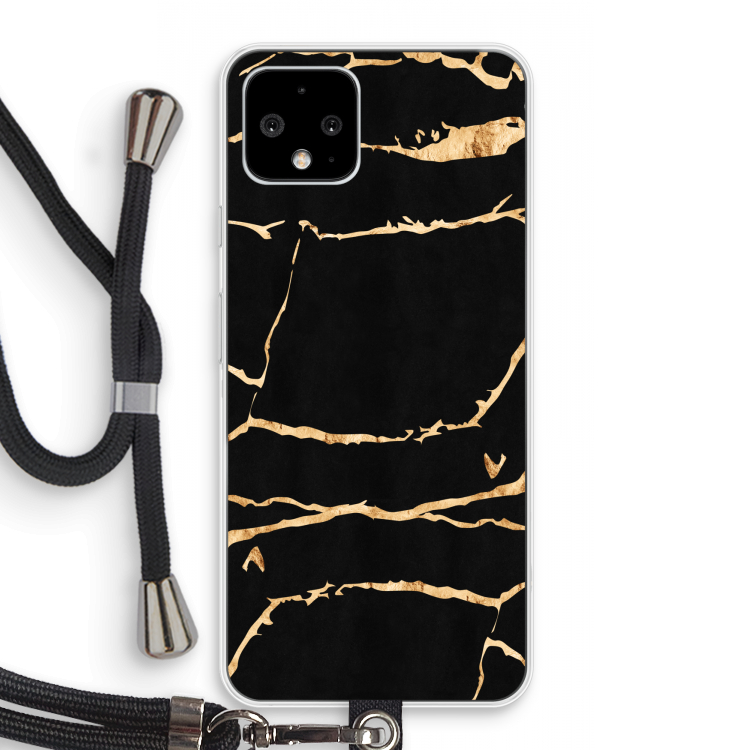 Gouden marmer: Pixel 4 Transparant Hoesje met koord