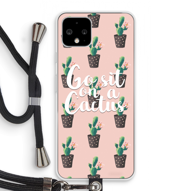 Cactus quote: Pixel 4 Transparant Hoesje met koord