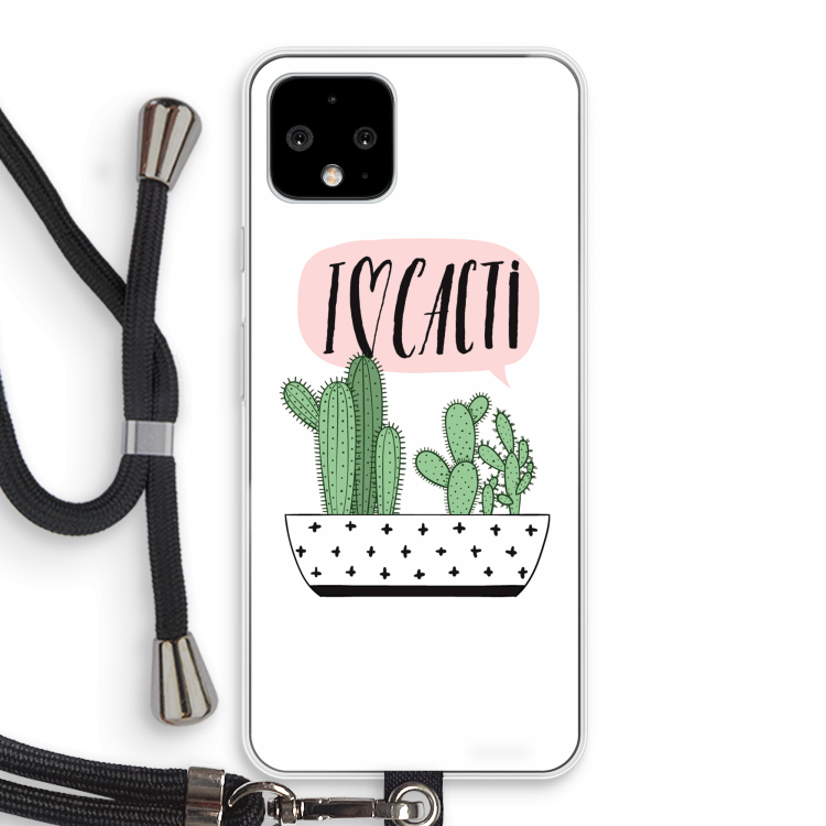 I love cacti: Pixel 4 Transparant Hoesje met koord
