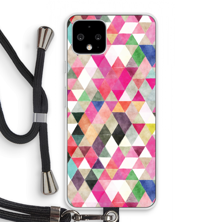 Gekleurde driehoekjes: Pixel 4 Transparant Hoesje met koord