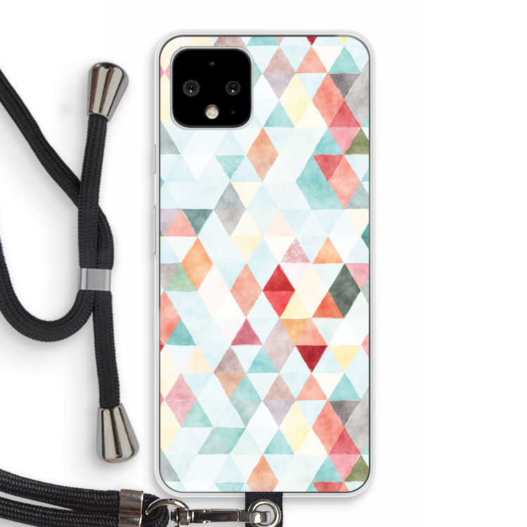 Gekleurde driehoekjes pastel: Pixel 4 Transparant Hoesje met koord
