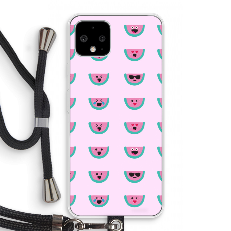 Smiley watermeloenprint: Pixel 4 Transparant Hoesje met koord