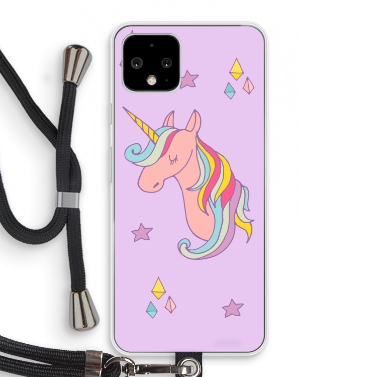 Roze eenhoorn: Pixel 4 Transparant Hoesje met koord
