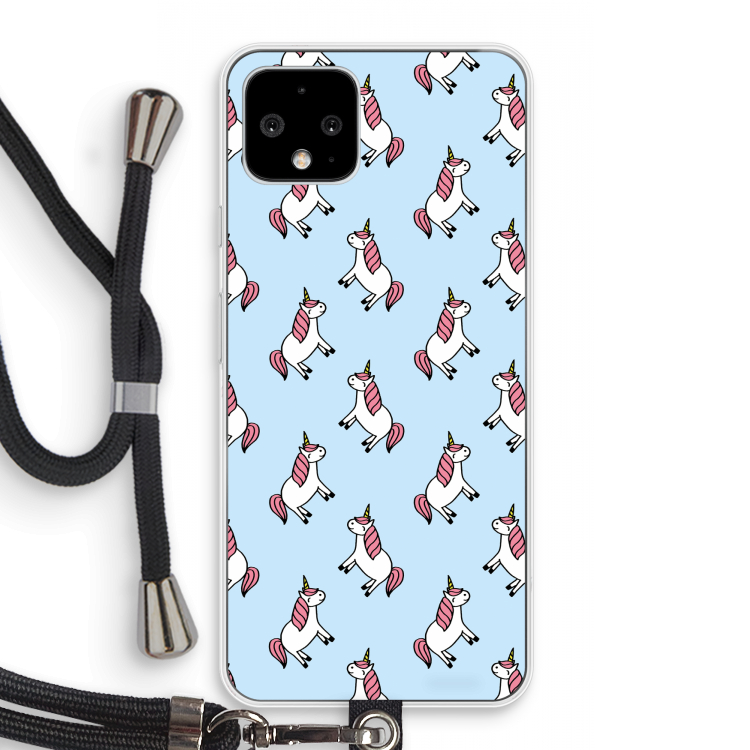 Eenhoorns overal: Pixel 4 Transparant Hoesje met koord