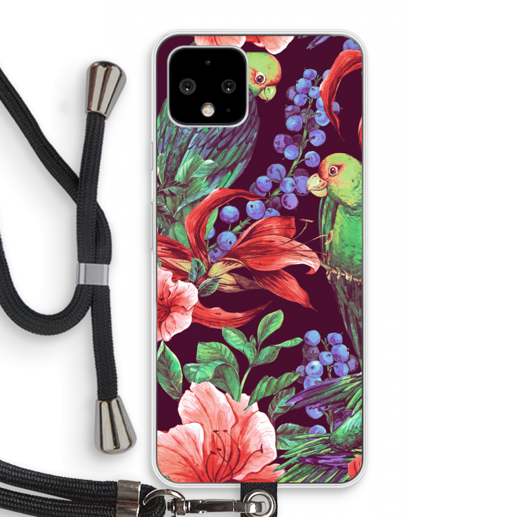 Papegaaien: Pixel 4 Transparant Hoesje met koord