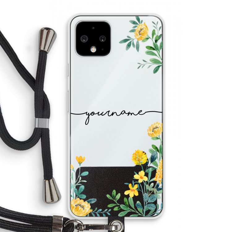 Gele bloemen: Pixel 4 Transparant Hoesje met koord