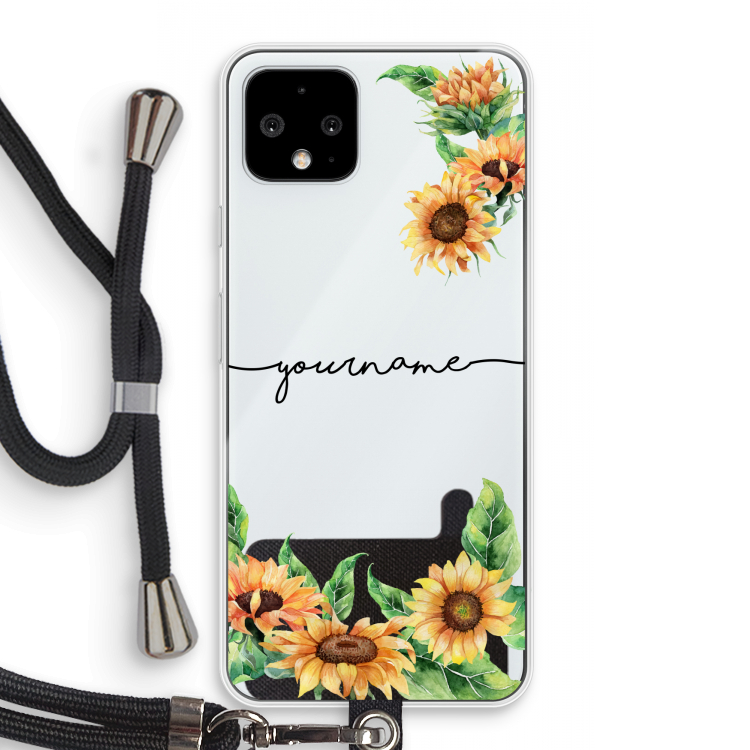 Zonnebloemen: Pixel 4 Transparant Hoesje met koord