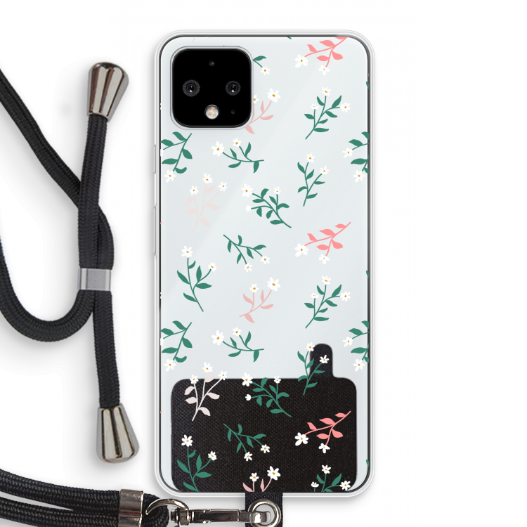 Small white flowers: Pixel 4 Transparant Hoesje met koord