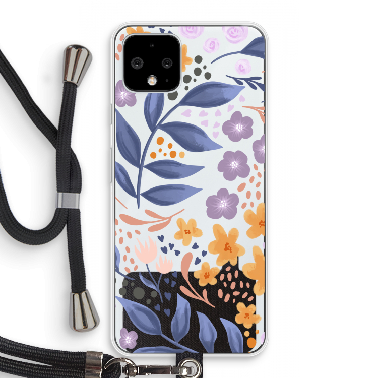 Flowers with blue leaves: Pixel 4 Transparant Hoesje met koord