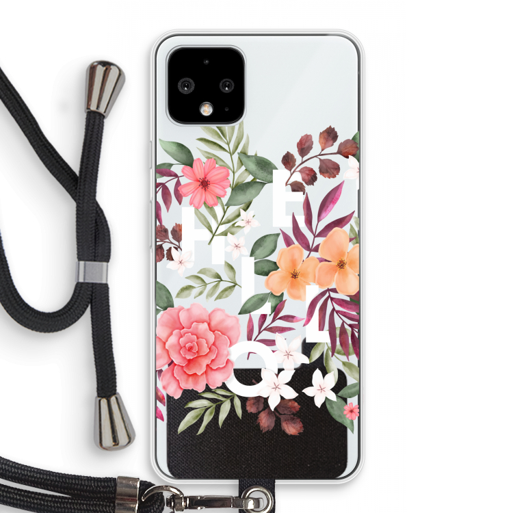 Hello in flowers: Pixel 4 Transparant Hoesje met koord