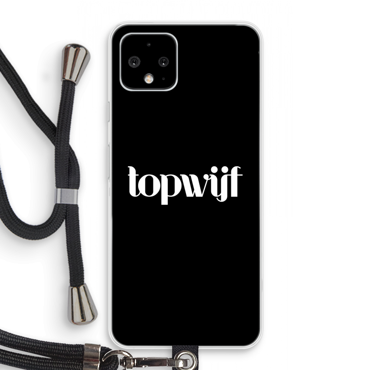Topwijf Zwart: Pixel 4 Transparant Hoesje met koord