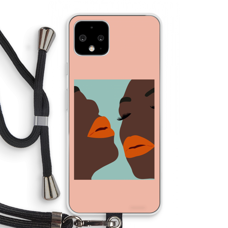 Orange lips: Pixel 4 Transparant Hoesje met koord
