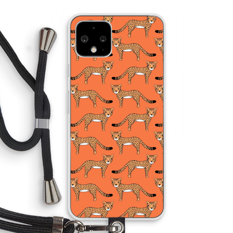 Cheetah: Pixel 4 Transparant Hoesje met koord