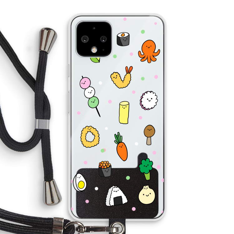 Happy bento friends: Pixel 4 Transparant Hoesje met koord