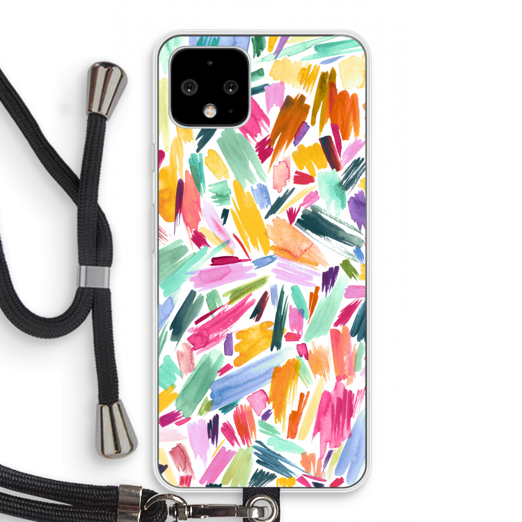 Watercolor Brushstrokes: Pixel 4 Transparant Hoesje met koord