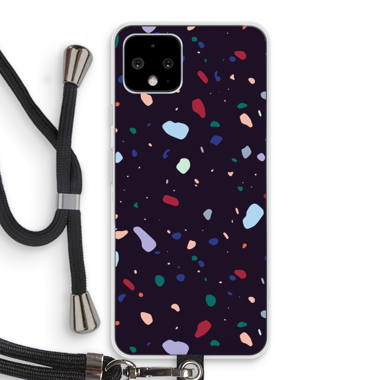 Dark Rounded Terrazzo: Pixel 4 Transparant Hoesje met koord