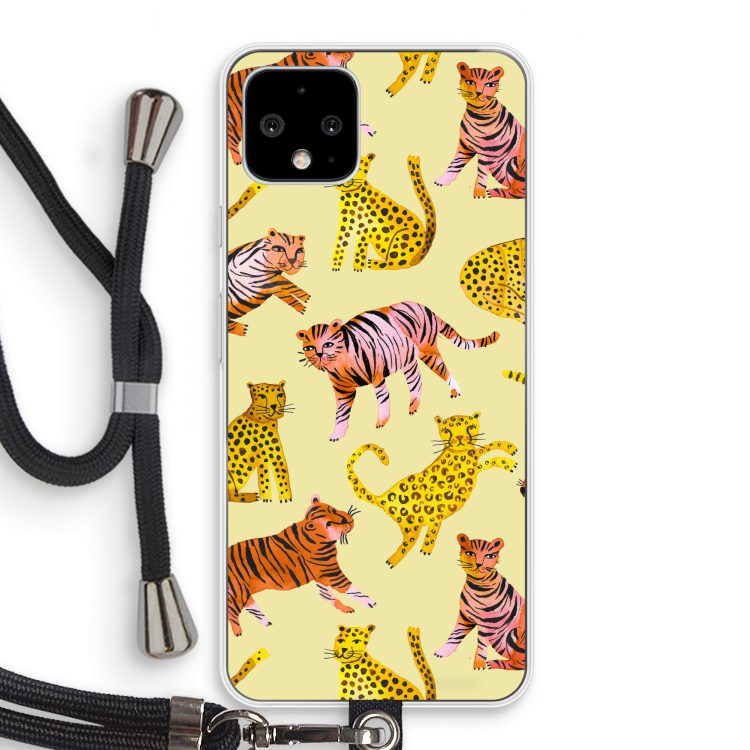 Cute Tigers and Leopards: Pixel 4 Transparant Hoesje met koord