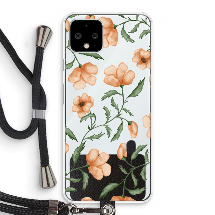 Peachy flowers: Pixel 4 Transparant Hoesje met koord