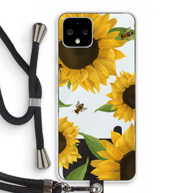 Sunflower and bees: Pixel 4 Transparant Hoesje met koord
