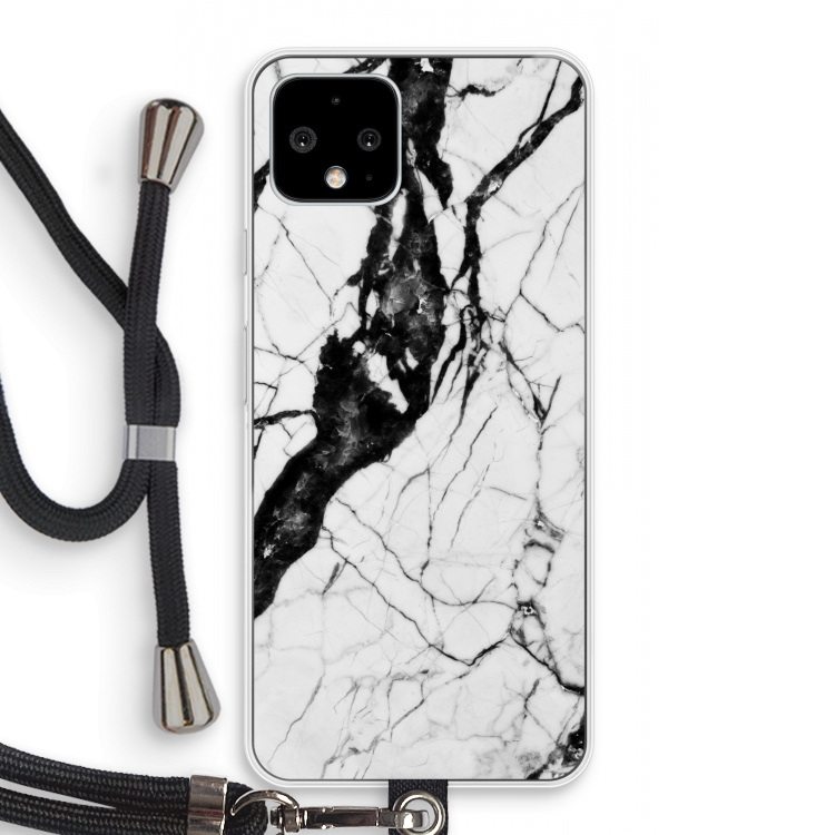 Witte marmer 2: Pixel 4 Transparant Hoesje met koord