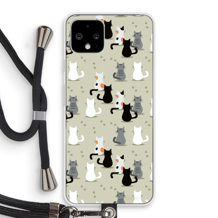 Katten: Pixel 4 Transparant Hoesje met koord