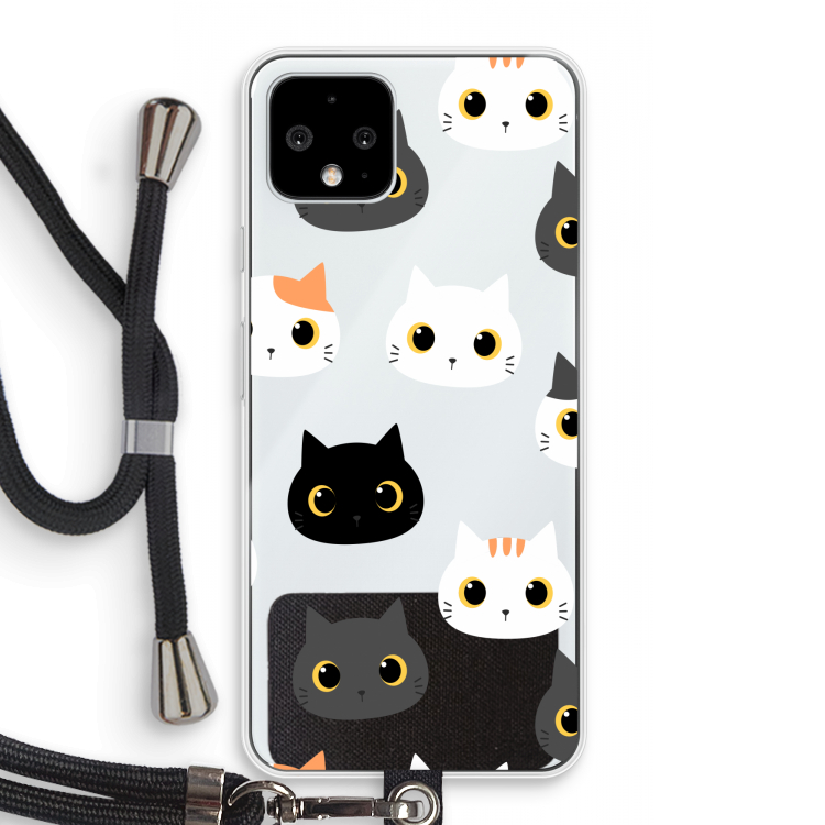 Katten: Pixel 4 Transparant Hoesje met koord