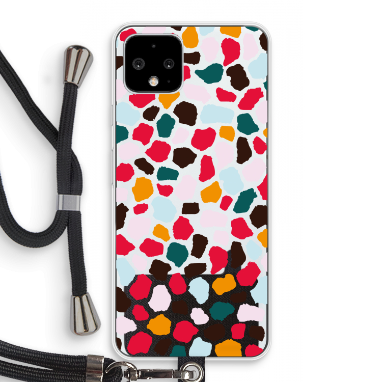 Colored Giraffe: Pixel 4 Transparant Hoesje met koord
