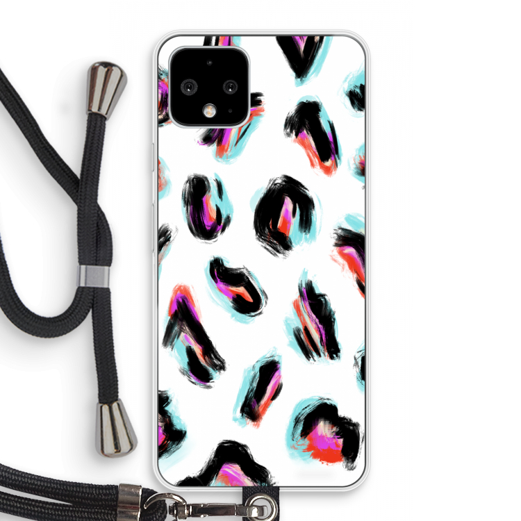 Cheetah color: Pixel 4 Transparant Hoesje met koord