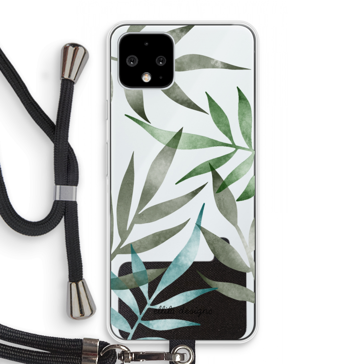 Tropical watercolor leaves: Pixel 4 Transparant Hoesje met koord