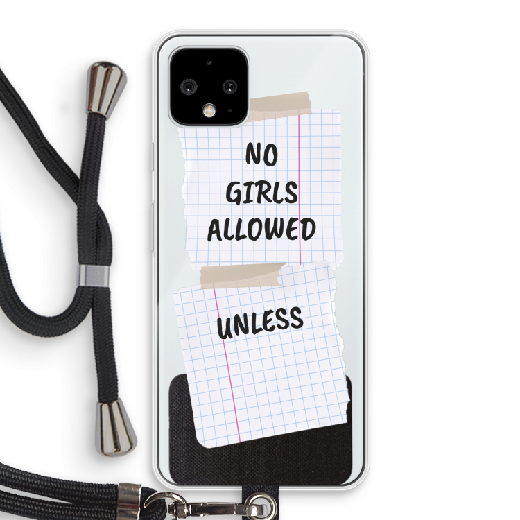 No Girls Allowed Unless: Pixel 4 Transparant Hoesje met koord