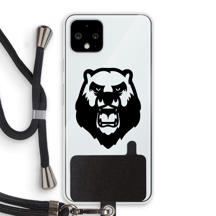 Angry Bear (black): Pixel 4 Transparant Hoesje met koord