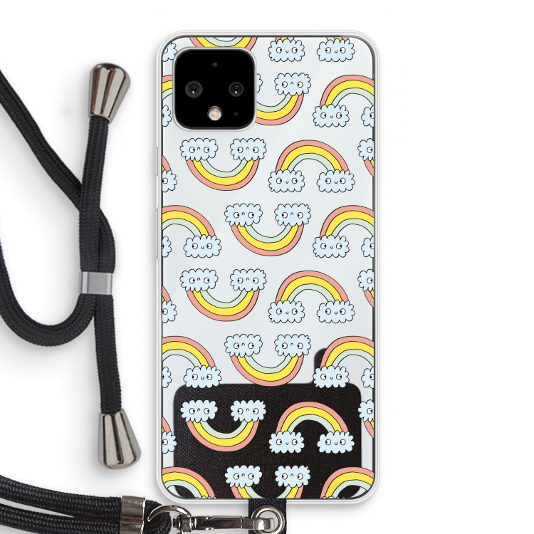Regenboog: Pixel 4 Transparant Hoesje met koord