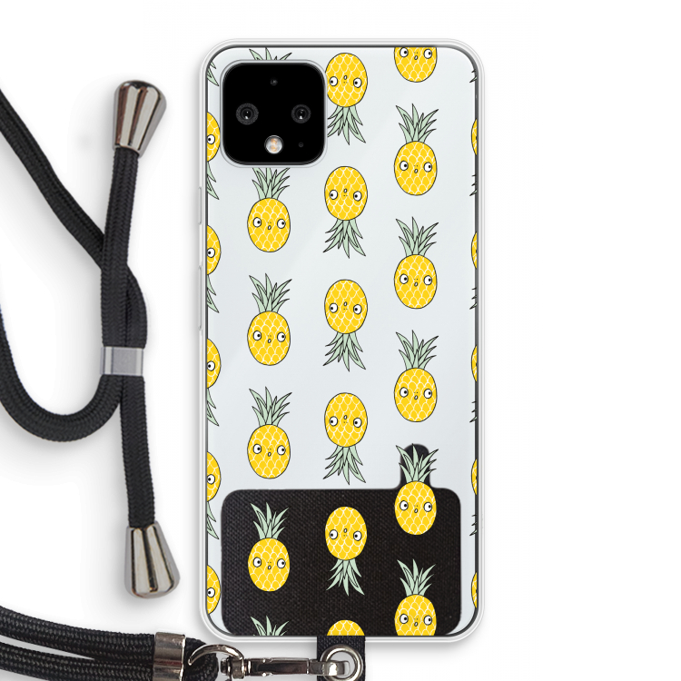Ananas: Pixel 4 Transparant Hoesje met koord