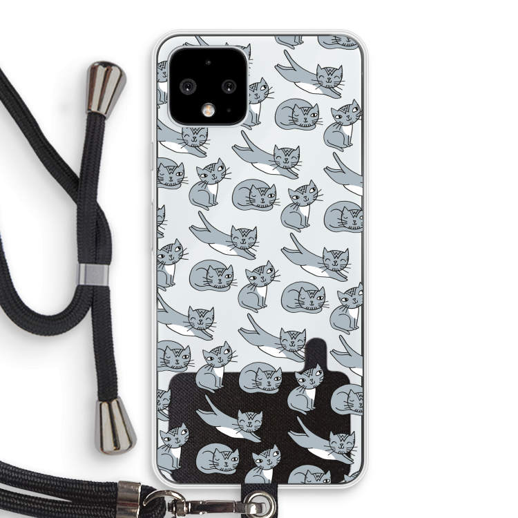 Poezen: Pixel 4 Transparant Hoesje met koord