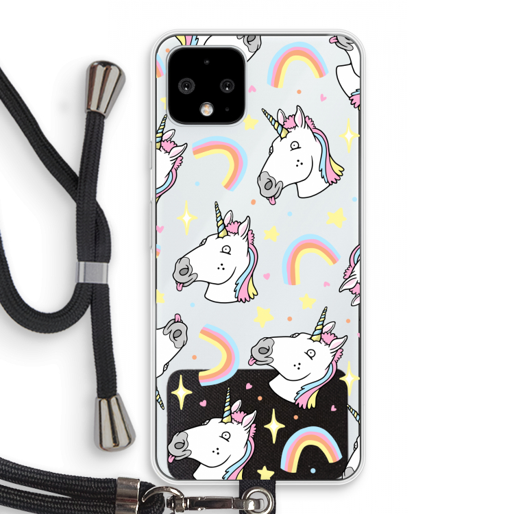 Rainbow Unicorn: Pixel 4 Transparant Hoesje met koord