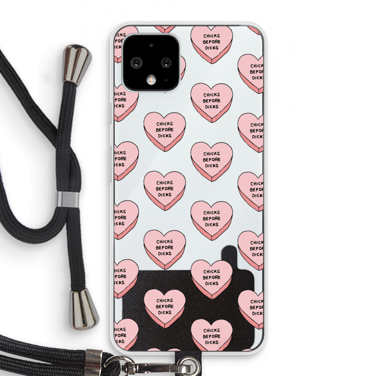 Chicks before dicks: Pixel 4 Transparant Hoesje met koord