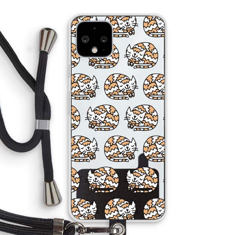 Slapende poes: Pixel 4 Transparant Hoesje met koord