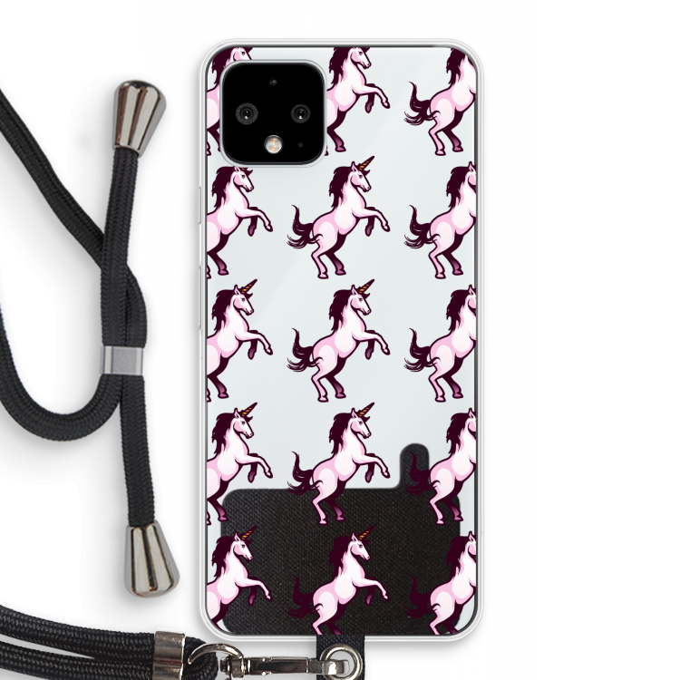Musketon Unicorn: Pixel 4 Transparant Hoesje met koord