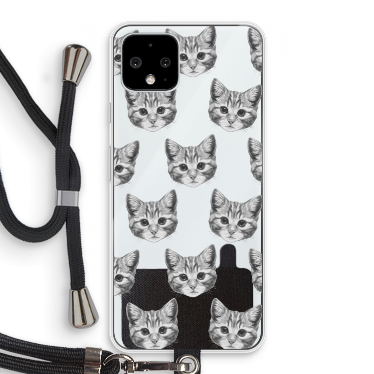 Kitten: Pixel 4 Transparant Hoesje met koord