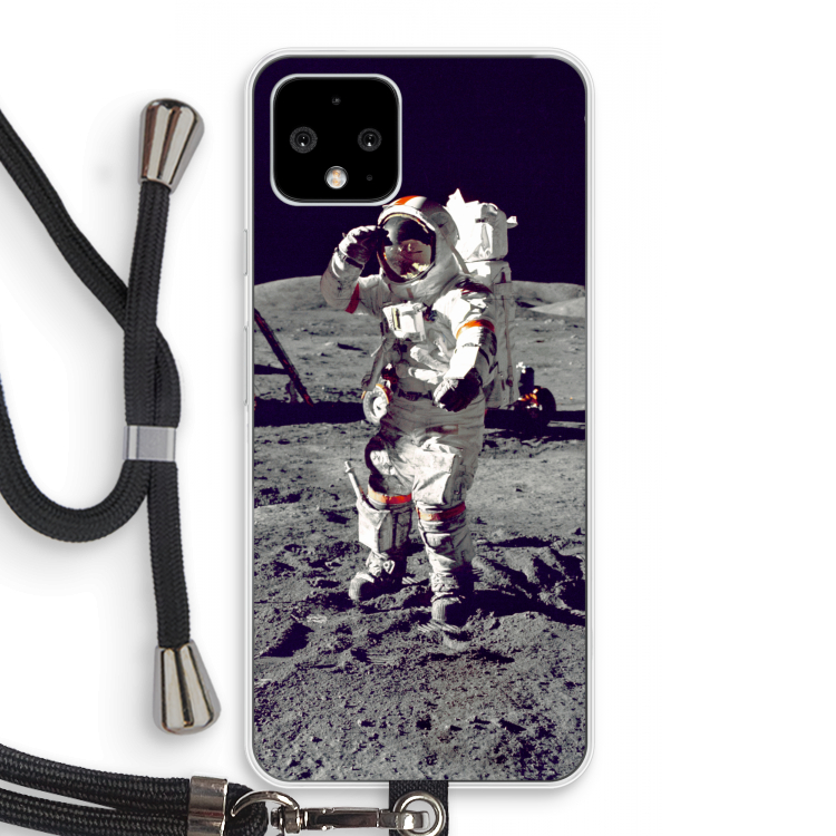 Spaceman: Pixel 4 Transparant Hoesje met koord
