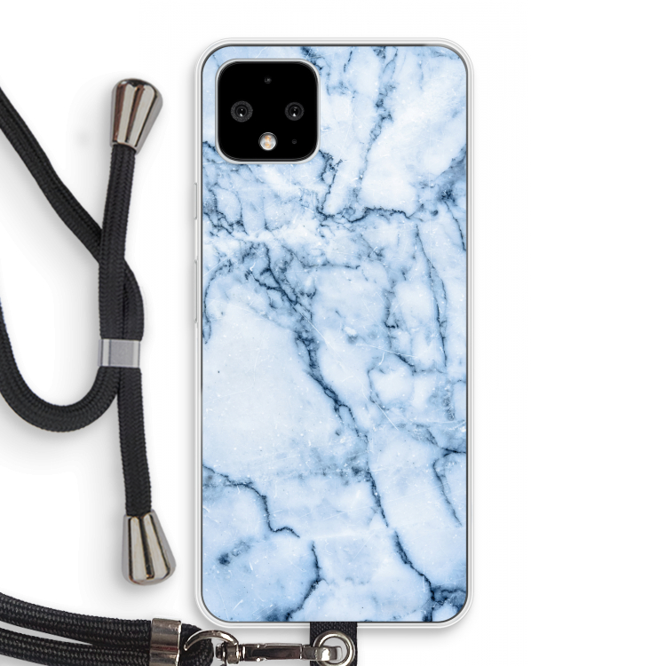 Blauw marmer: Pixel 4 Transparant Hoesje met koord