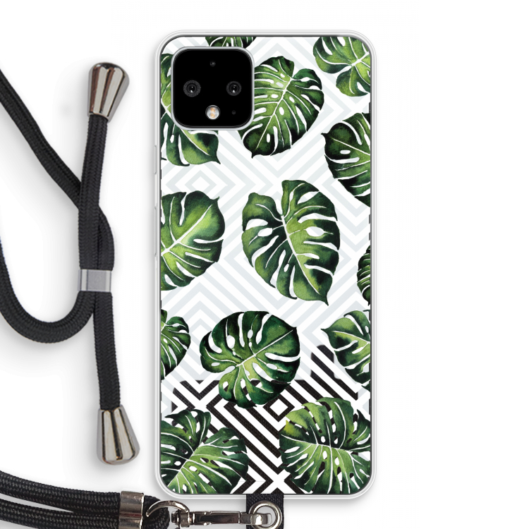 Geometrische jungle: Pixel 4 Transparant Hoesje met koord