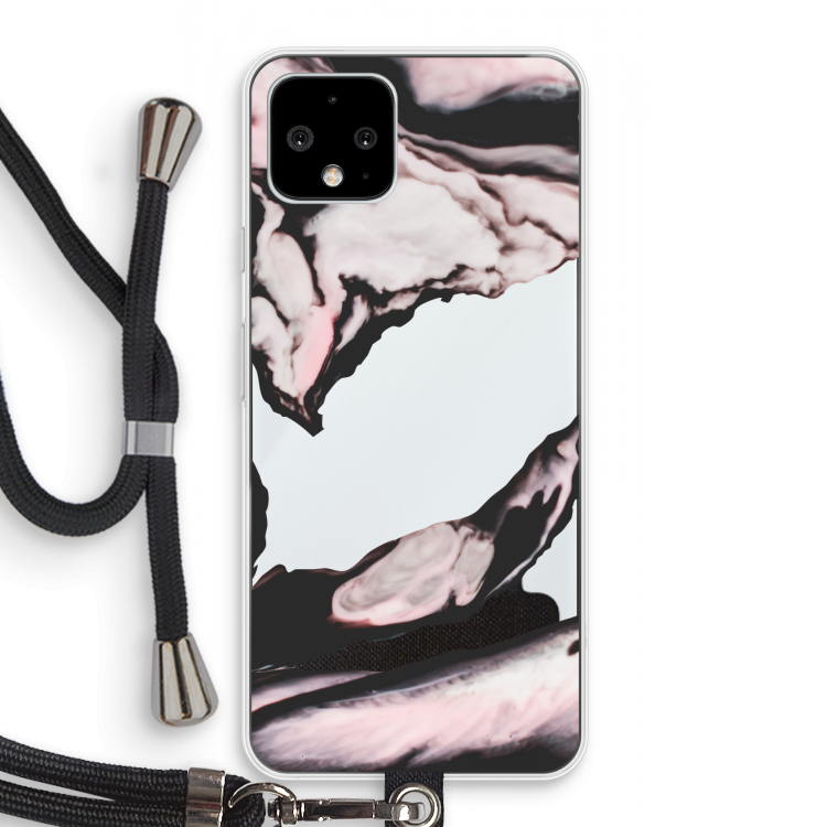 Roze stroom: Pixel 4 Transparant Hoesje met koord