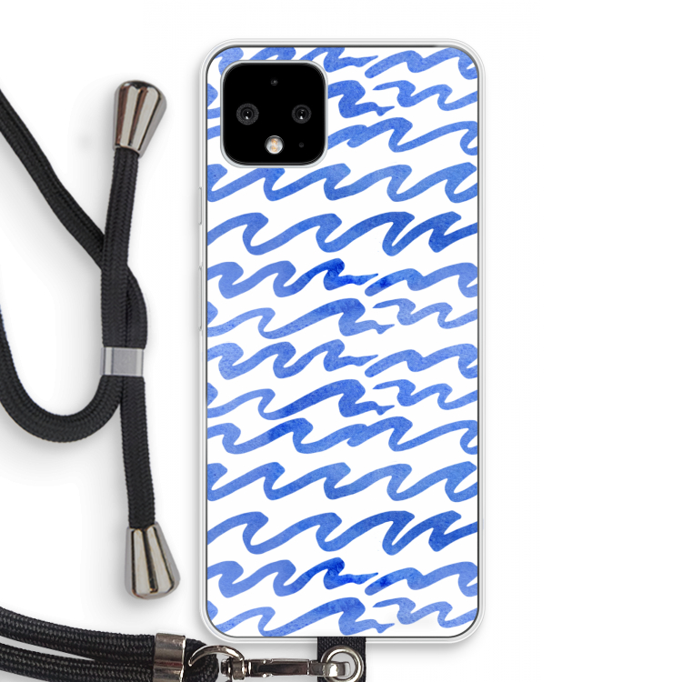 Blauwe golven: Pixel 4 Transparant Hoesje met koord