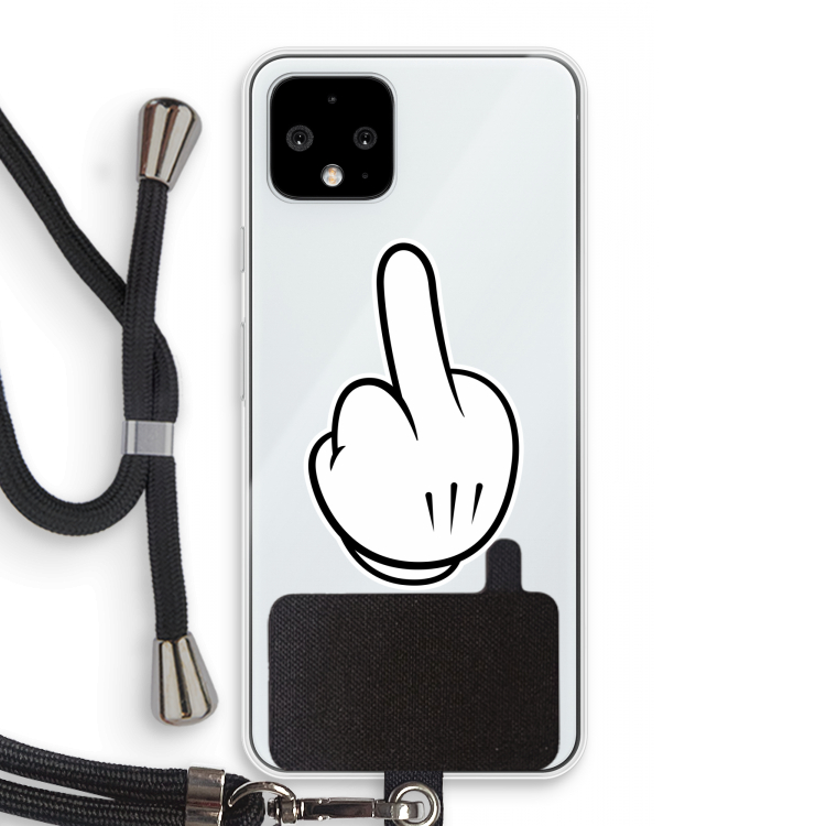 Middle finger white: Pixel 4 Transparant Hoesje met koord