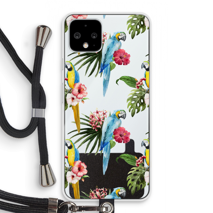 Kleurrijke papegaaien: Pixel 4 Transparant Hoesje met koord