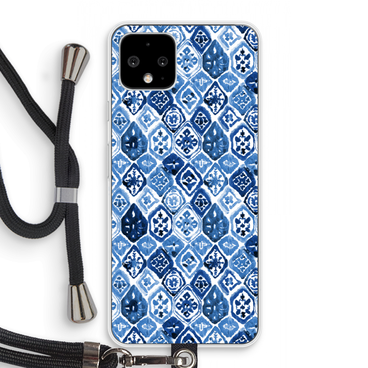 Blauw motief: Pixel 4 Transparant Hoesje met koord